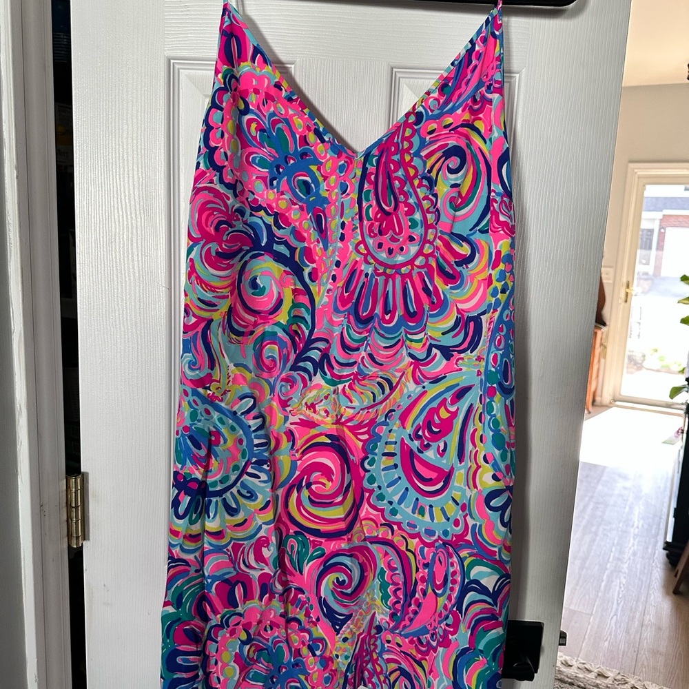 Vibrant Pink & Blue Paisley Silk Slip Dress